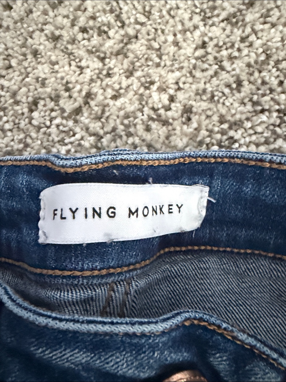 Flying Monkey Dark Blue Flare Jeans with Raw Hem - Picture 7 of 8
